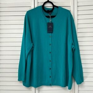 Women’s cashmere cardigan sweater, Land’s End, teal, button down, 3x, soft, NWT